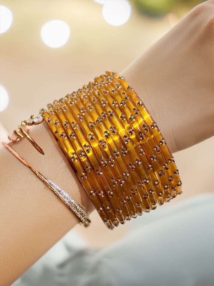 Glass bangles set, Golden Amber colourway